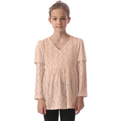 Lines Pattern Wiggly Minimal Print Kids  V Neck Casual Top by Cemarart