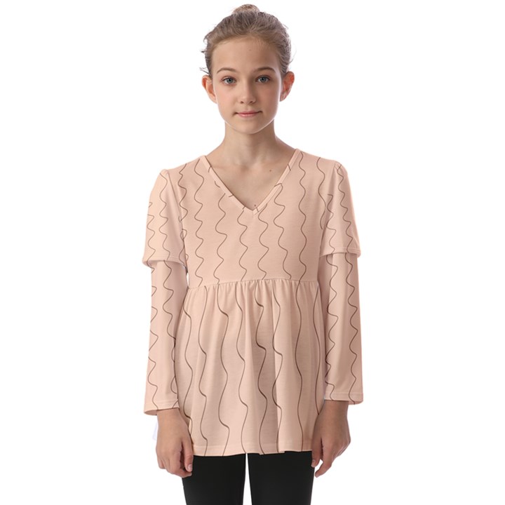 Lines Pattern Wiggly Minimal Print Kids  V Neck Casual Top