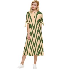 Swirl Pattern Abstract Marble Bow Sleeve Chiffon Midi Dress by Cemarart