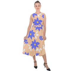 Flowers Pattern Floral Print Midi Tie-back Chiffon Dress by Cemarart