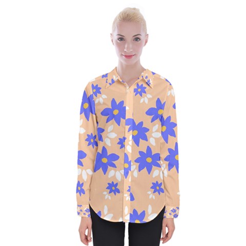 Flowers Pattern Floral Print Womens Long Sleeve Shirt by Cemarart