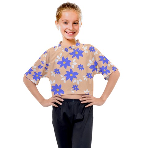 Flowers Pattern Floral Print Kids Mock Neck T-shirt by Cemarart