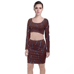 Feather Leaf Pattern Print Top And Skirt Sets by Cemarart