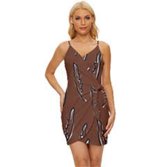 Feather Leaf Pattern Print Wrap Tie Front Dress by Cemarart