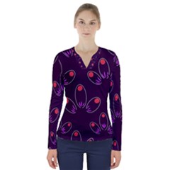 Pattern Petals Dots Print Seamless V-neck Long Sleeve Top by Cemarart