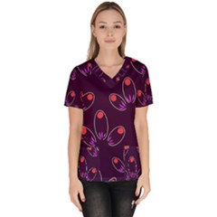 Pattern Petals Dots Print Seamless Women s V-neck Scrub Top by Cemarart