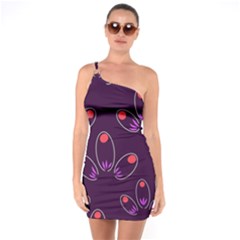 Pattern Petals Dots Print Seamless One Shoulder Ring Trim Bodycon Dress by Cemarart