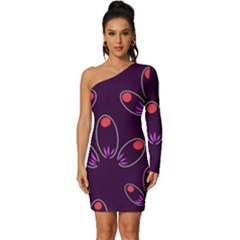 Pattern Petals Dots Print Seamless Long Sleeve One Shoulder Mini Dress by Cemarart