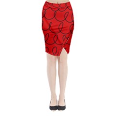 Red Background Wallpaper Midi Wrap Pencil Skirt by Cemarart