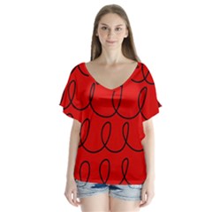 Red Background Wallpaper V-neck Flutter Sleeve Top by Cemarart