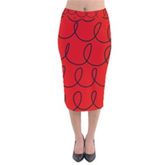 Red Background Wallpaper Velvet Midi Pencil Skirt by Cemarart