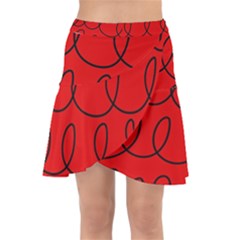 Red Background Wallpaper Wrap Front Skirt by Cemarart