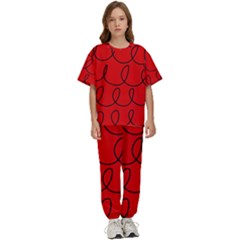 Red Background Wallpaper Kids  T-shirt And Pants Sports Set by Cemarart