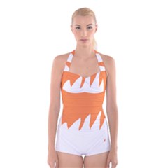 Orange Background Halloween Boyleg Halter Swimsuit  by Cemarart