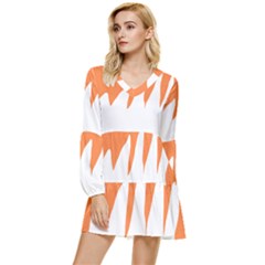 Orange Background Halloween Tiered Long Sleeve Mini Dress by Cemarart