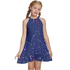 Texture Grunge Speckles Dots Kids  Halter Collar Waist Tie Chiffon Dress by Cemarart