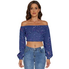 Texture Grunge Speckles Dots Long Sleeve Crinkled Weave Crop Top by Cemarart