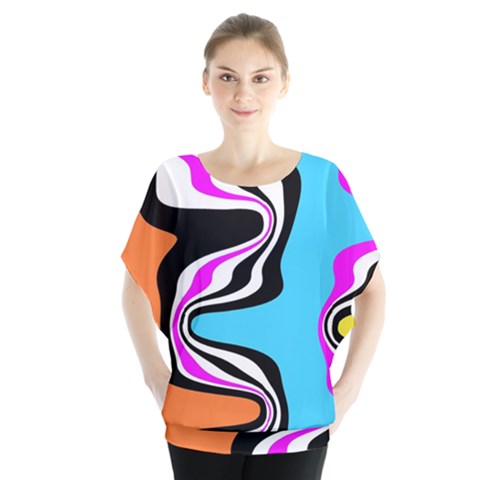 Liquid Warp Background Orange Blue Batwing Chiffon Blouse by Cemarart