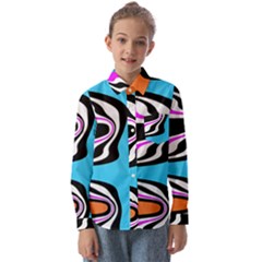 Liquid Warp Background Orange Blue Kids  Long Sleeve Shirt by Cemarart