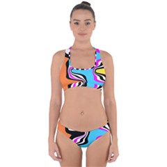 Liquid Warp Background Orange Blue Cross Back Hipster Bikini Set by Cemarart