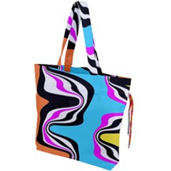 Liquid Warp Background Orange Blue Drawstring Tote Bag by Cemarart