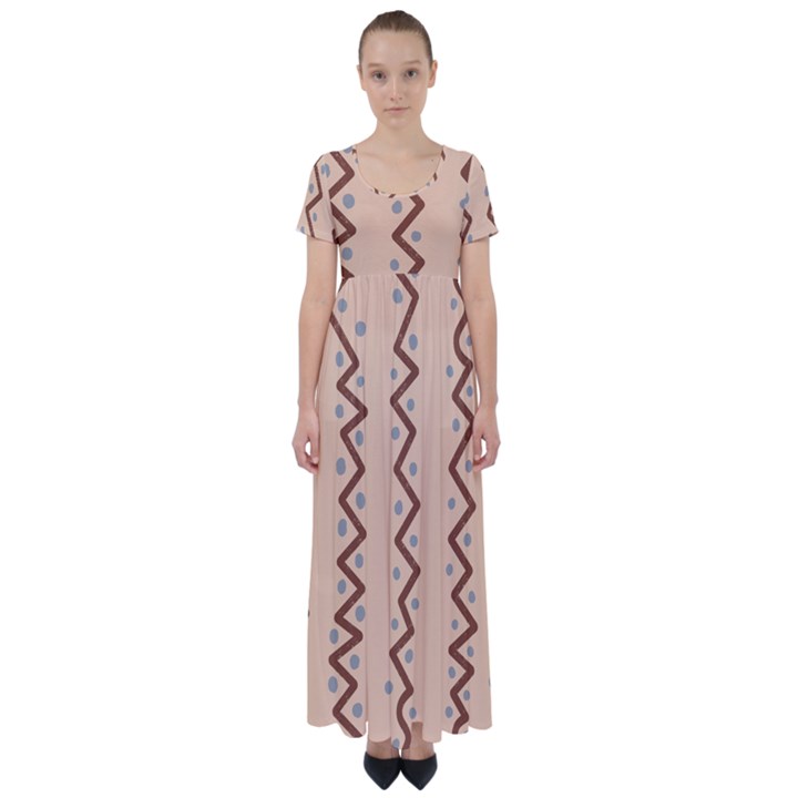 Print Pattern Minimal Tribal High Waist Short Sleeve Maxi Dress