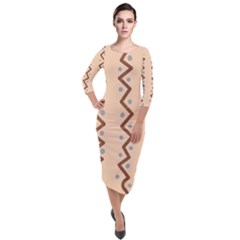 Print Pattern Minimal Tribal Quarter Sleeve Midi Velour Bodycon Dress by Cemarart