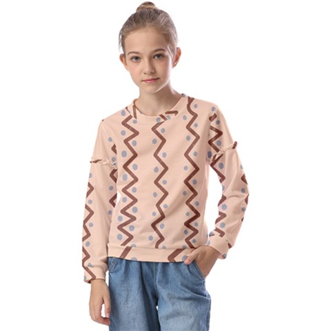 Print Pattern Minimal Tribal Kids  Long Sleeve T-shirt With Frill  by Cemarart