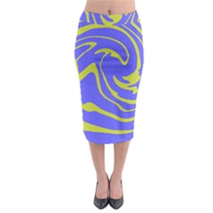 Blue Green Abstract Midi Pencil Skirt