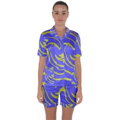 Blue Green Abstract Satin Short Sleeve Pajamas Set by Cemarart