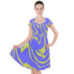 Blue Green Abstract Cap Sleeve Midi Dress by Cemarart