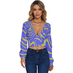 Blue Green Abstract Long Sleeve Deep-v Velour Top by Cemarart