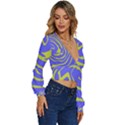 Blue Green Abstract Long Sleeve Deep-V Velour Top View3