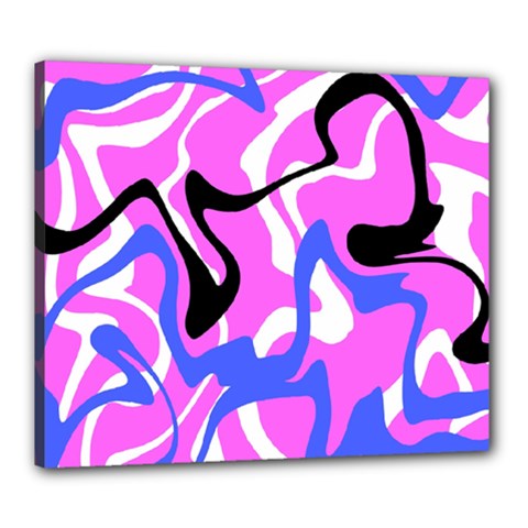 Swirl Pink White Blue Black Canvas 24  X 20  (stretched) by Cemarart