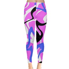 Swirl Pink White Blue Black Everyday Leggings  by Cemarart