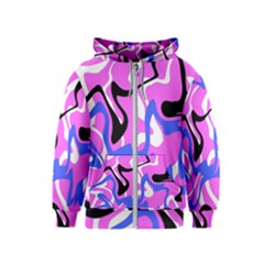 Swirl Pink White Blue Black Kids  Zipper Hoodie by Cemarart