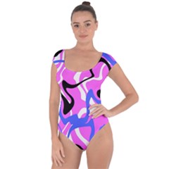 Swirl Pink White Blue Black Short Sleeve Leotard  by Cemarart