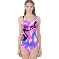 Swirl Pink White Blue Black One Piece Swimsuit by Cemarart