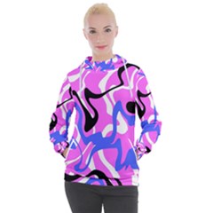 Swirl Pink White Blue Black Women s Hooded Pullover by Cemarart