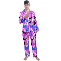 Swirl Pink White Blue Black Men s Long Sleeve Satin Pajamas Set by Cemarart