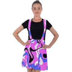 Swirl Pink White Blue Black Velvet Suspender Skater Skirt by Cemarart