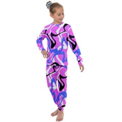 Swirl Pink White Blue Black Kids  Long Sleeve Set 