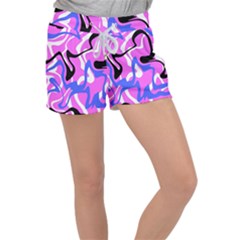 Swirl Pink White Blue Black Women s Velour Lounge Shorts by Cemarart