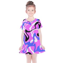 Swirl Pink White Blue Black Kids  Simple Cotton Dress by Cemarart