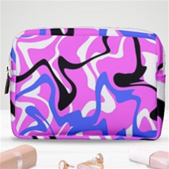 Swirl Pink White Blue Black Make Up Pouch (medium) by Cemarart