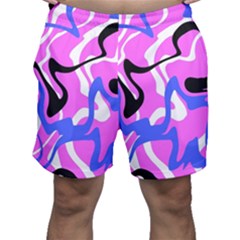 Swirl Pink White Blue Black Men s Shorts by Cemarart