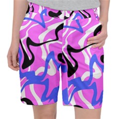 Swirl Pink White Blue Black Women s Pocket Shorts by Cemarart