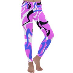 Swirl Pink White Blue Black Kids  Lightweight Velour Classic Yoga Leggings by Cemarart