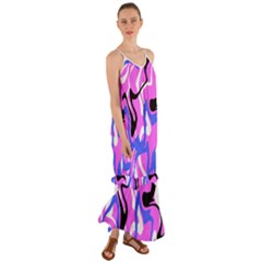 Swirl Pink White Blue Black Cami Maxi Ruffle Chiffon Dress by Cemarart