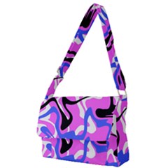 Swirl Pink White Blue Black Full Print Messenger Bag (l) by Cemarart